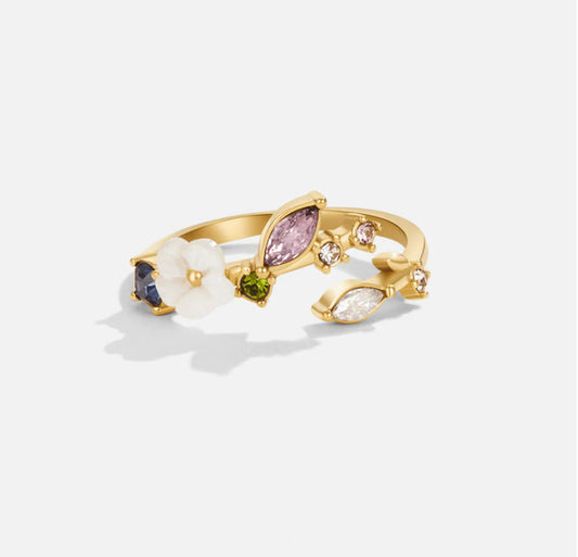 Crystal White Blossom Ring Gold